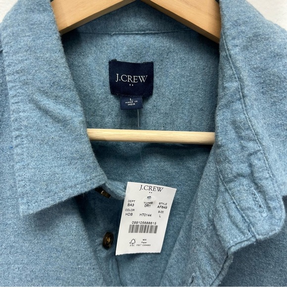 J CREW Blue Flannel Button Down Shirt w/ Elbow Patches Mens Size LARGE NEW NWT - Picture 2 of 4
